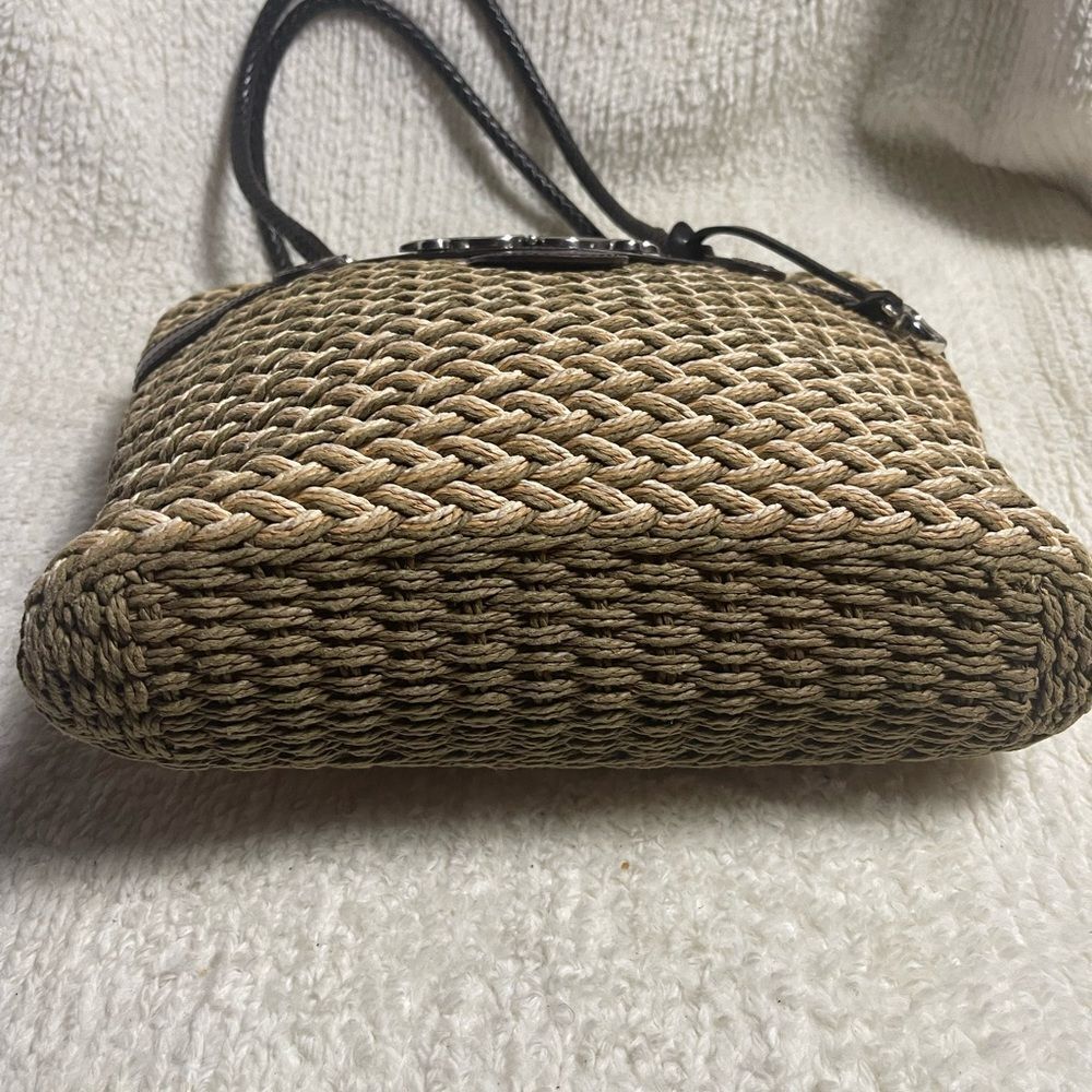 Brighton Woven Tri Color Straw tote bag, brown leather straps & trims . - Picture 8 of 13